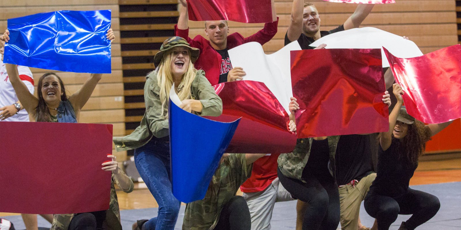 Fraternity and sorority members in a skit